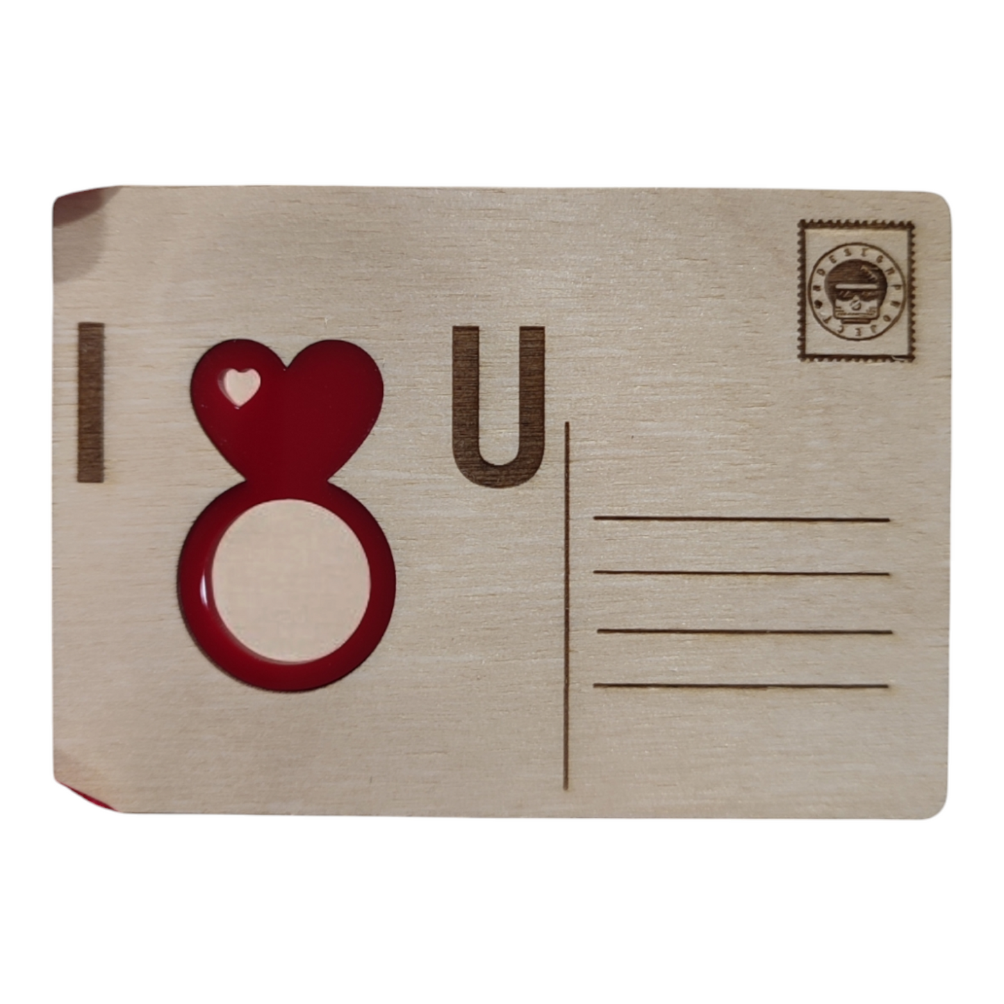 Ξύλινη Κάρτα Αγάπης με Προσαρμοσμένο Δαχτυλίδι σε Σχήμα Καρδιάς από Plexiglass.