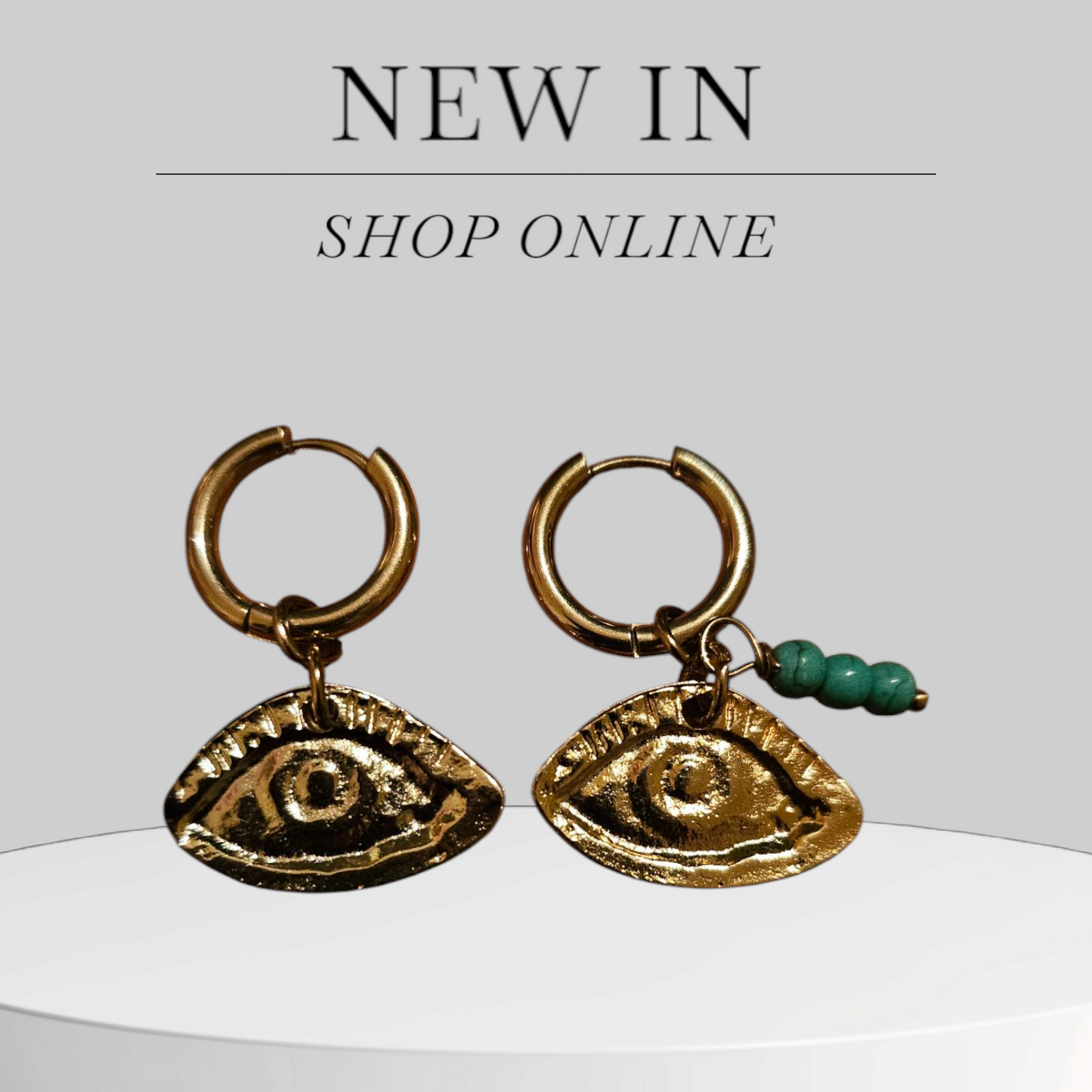 Gold-Plated Hoop Earrings with Eye & Howlite