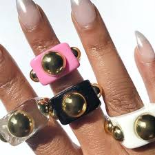 Modern Acrylic Ring with Golden Metallic Details