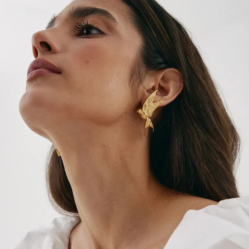 Gold Textured Bird Earrings – Timeless Elegance