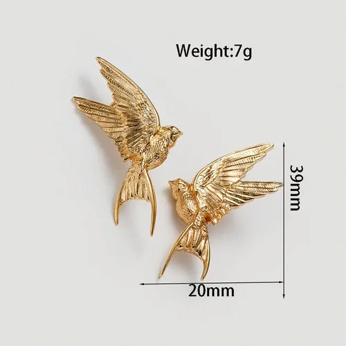 Gold Textured Bird Earrings – Timeless Elegance