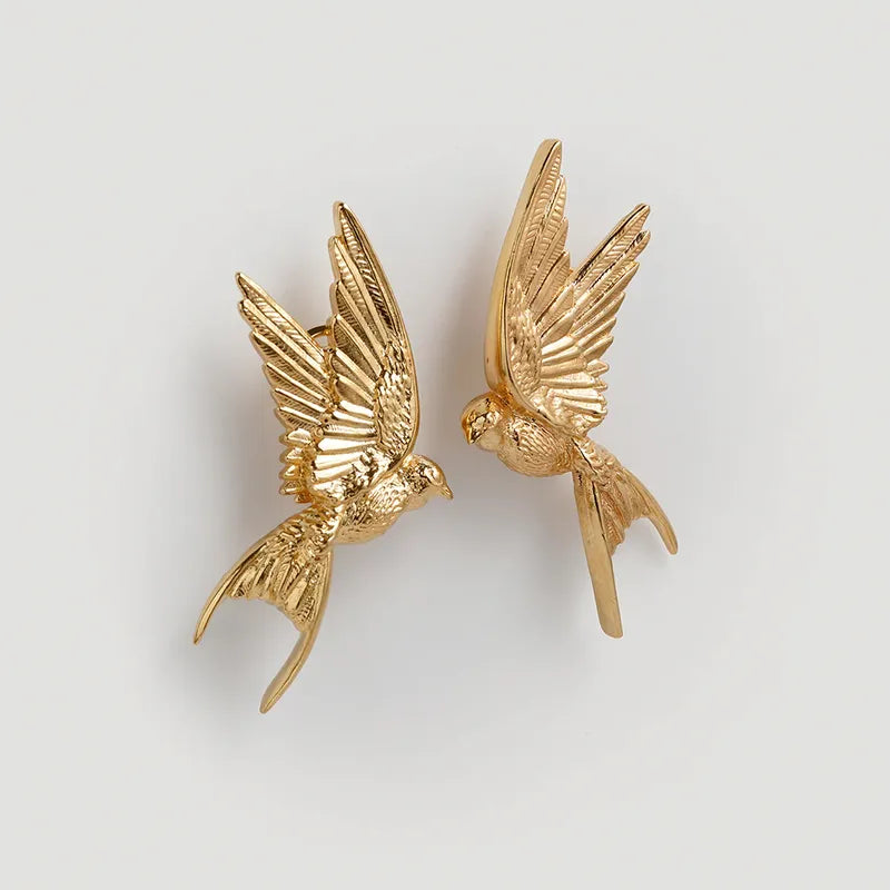 Gold Textured Bird Earrings – Timeless Elegance