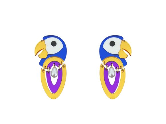 Large Blue Parrot Earrings