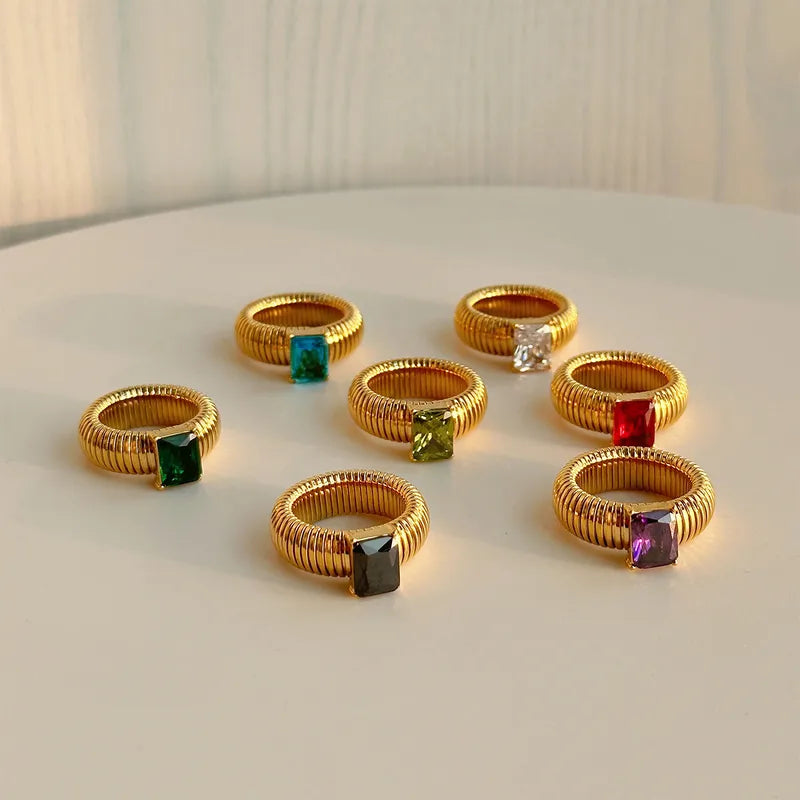 Stainless Steel Ring with Princess-Cut Stone