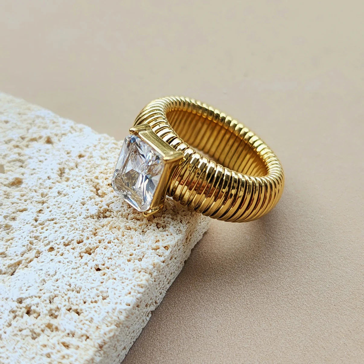 Stainless Steel Ring with Princess-Cut Stone