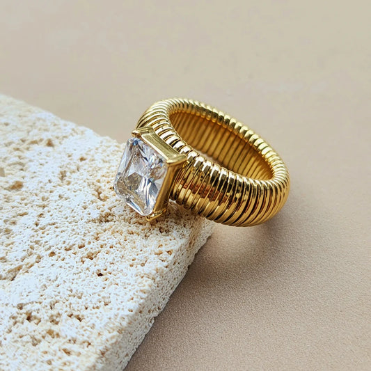 Stainless Steel Ring with Princess-Cut Stone