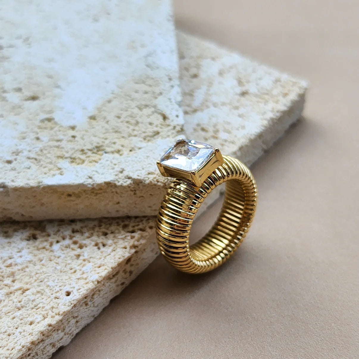 Stainless Steel Ring with Princess-Cut Stone