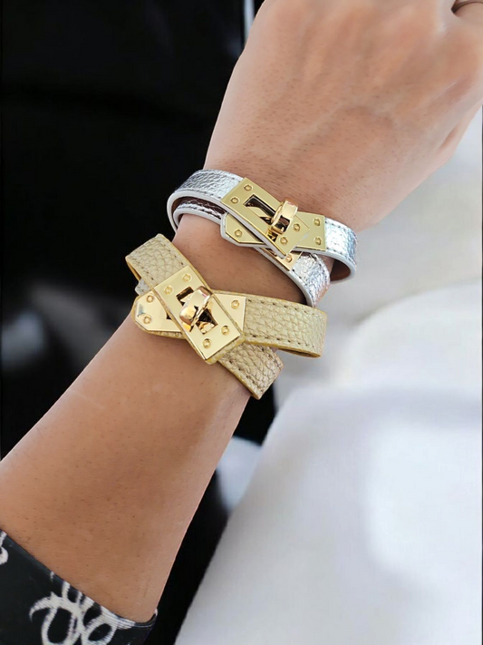 Luxury Double-Wrap Gold Bracelet with Gold Lock Clasp