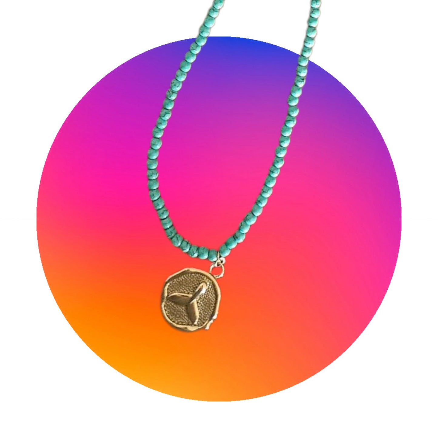 Long summer necklace with mermaid tail charm