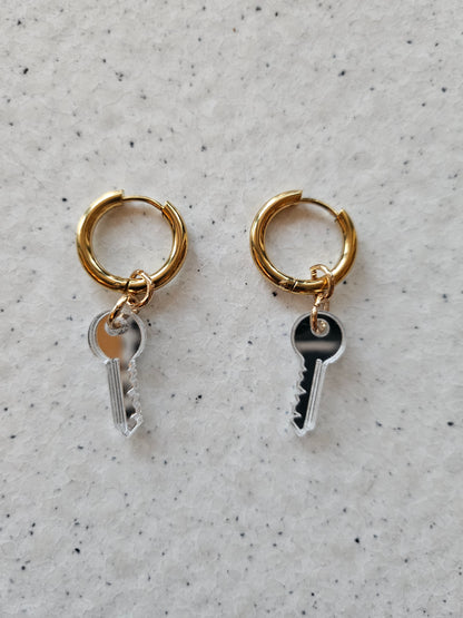 Earrings Silver Key Drops