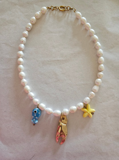 Pearls with a Golden Lobster Claw Necklace