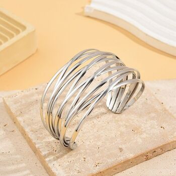 Silver Multi-Line Cuff Bracelet