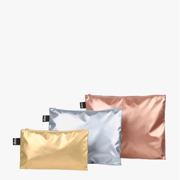 Metallic Gold, Silver, Rose Toiletry Bag Set