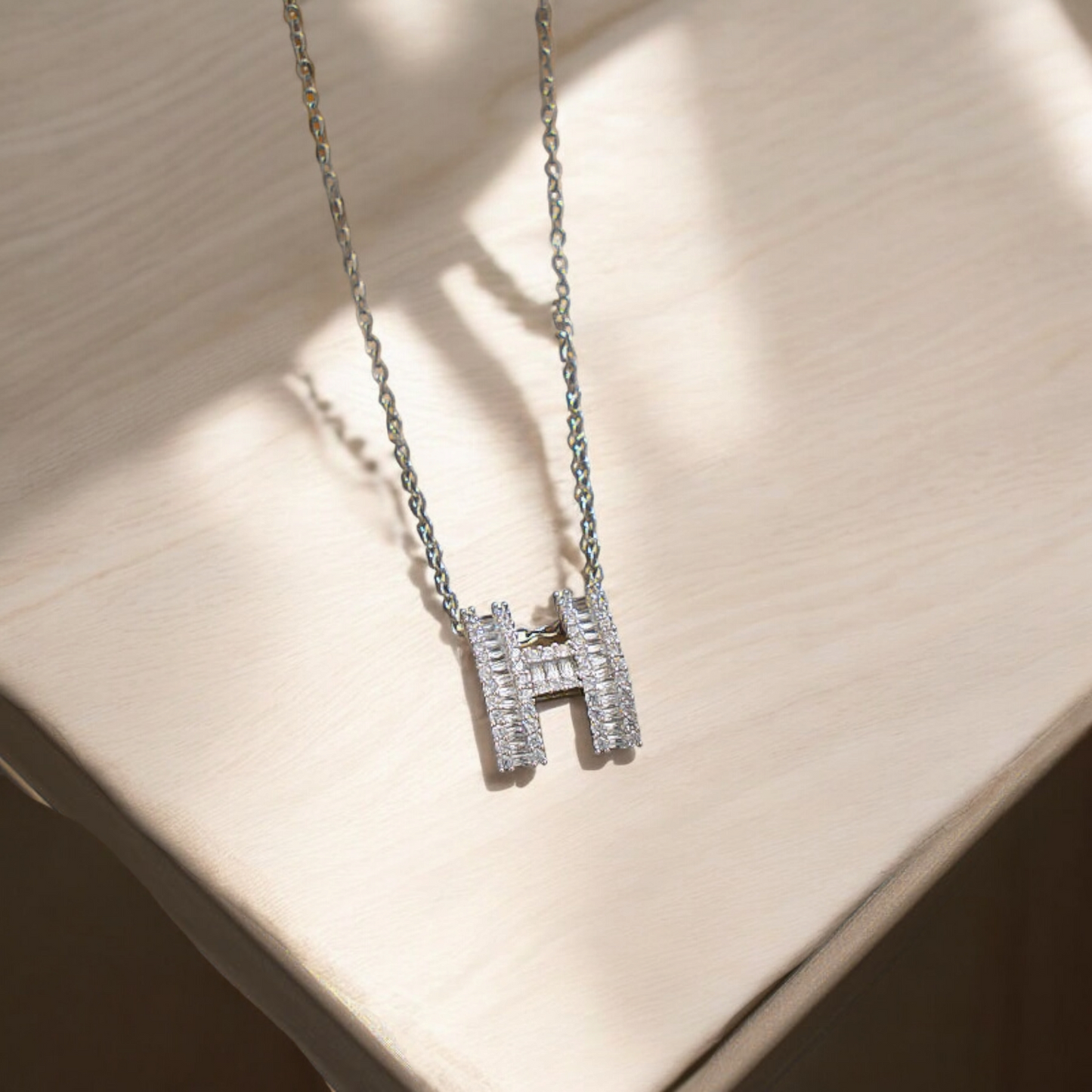 Silver H Letter Necklace with Zircon