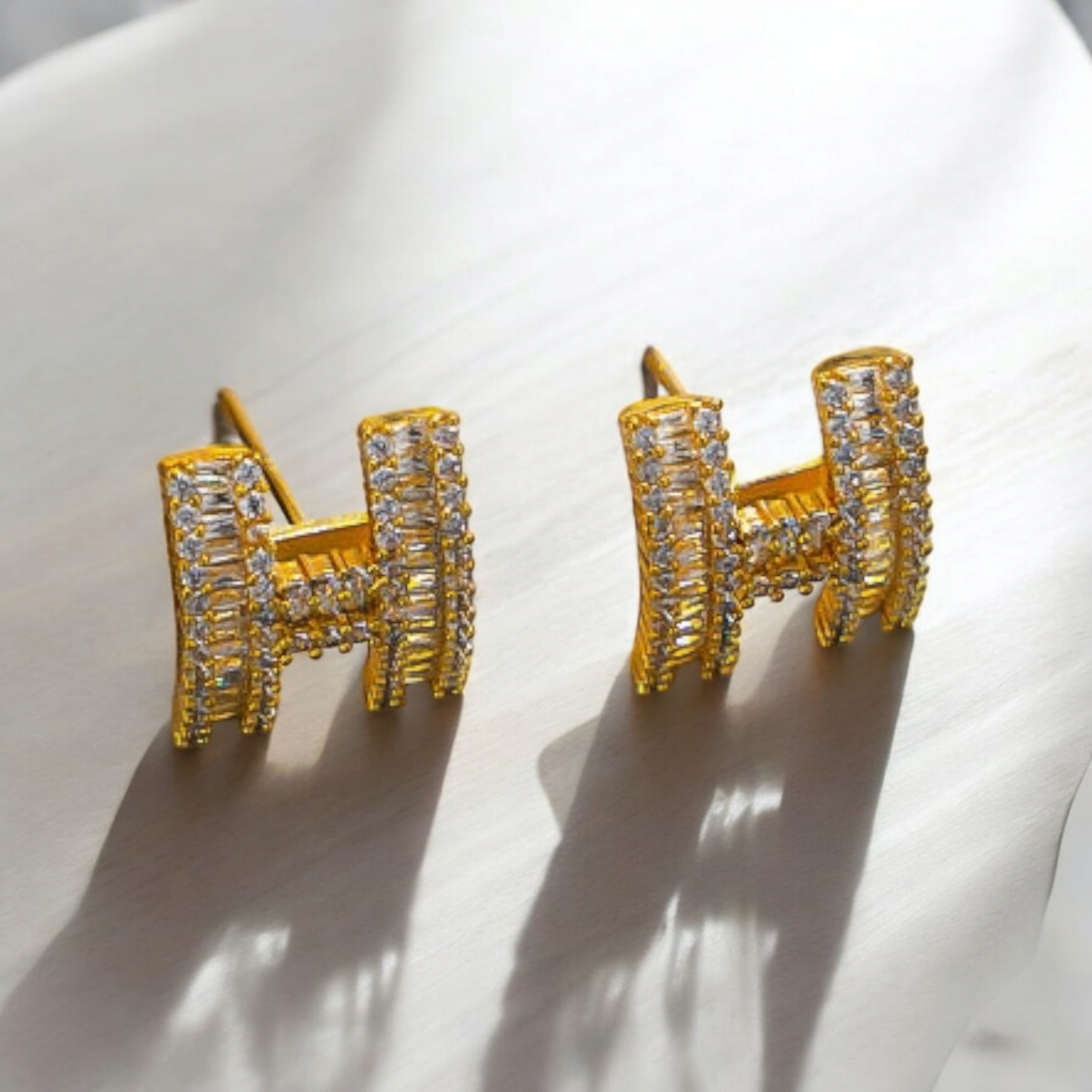 Gold H Letter Earrings with Zircon