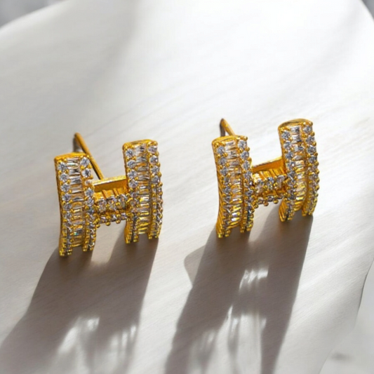 Gold H Letter Earrings with Zircon