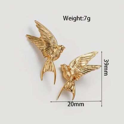 Gold Textured Bird Earrings – Timeless Elegance