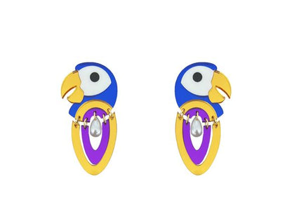 Large Blue Parrot Earrings