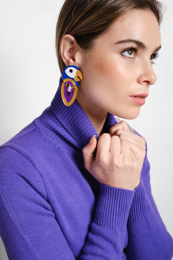 Large Blue Parrot Earrings