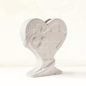 Handmade ceramic heart vase "Eve and Adam" white