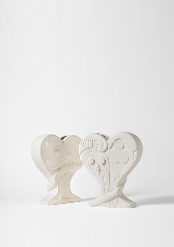 Handmade ceramic heart vase "Eve and Adam" white