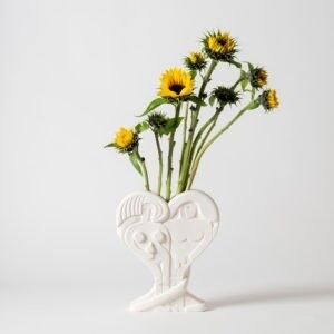 Handmade ceramic heart vase "Eve and Adam" white