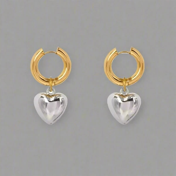 Gold Silver Heart Earrings