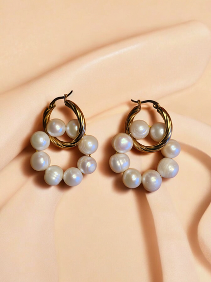 Elegant Hoop Earrings with Large Pearls