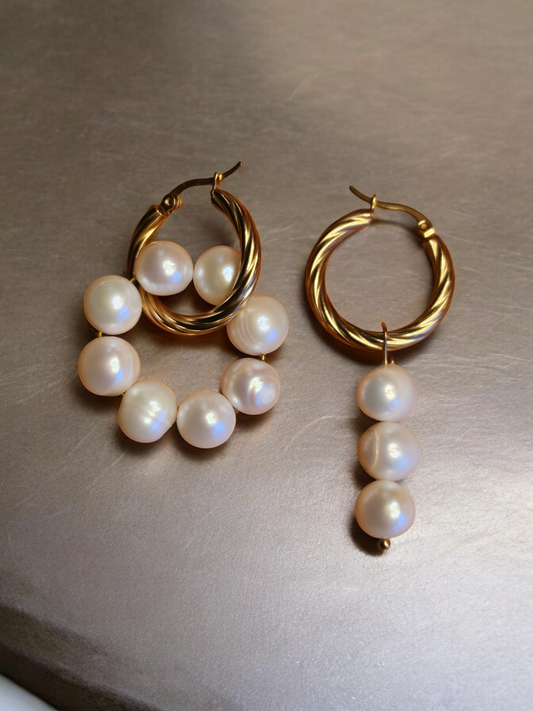 Elegant Hoop Earrings with Mix Large Pearls