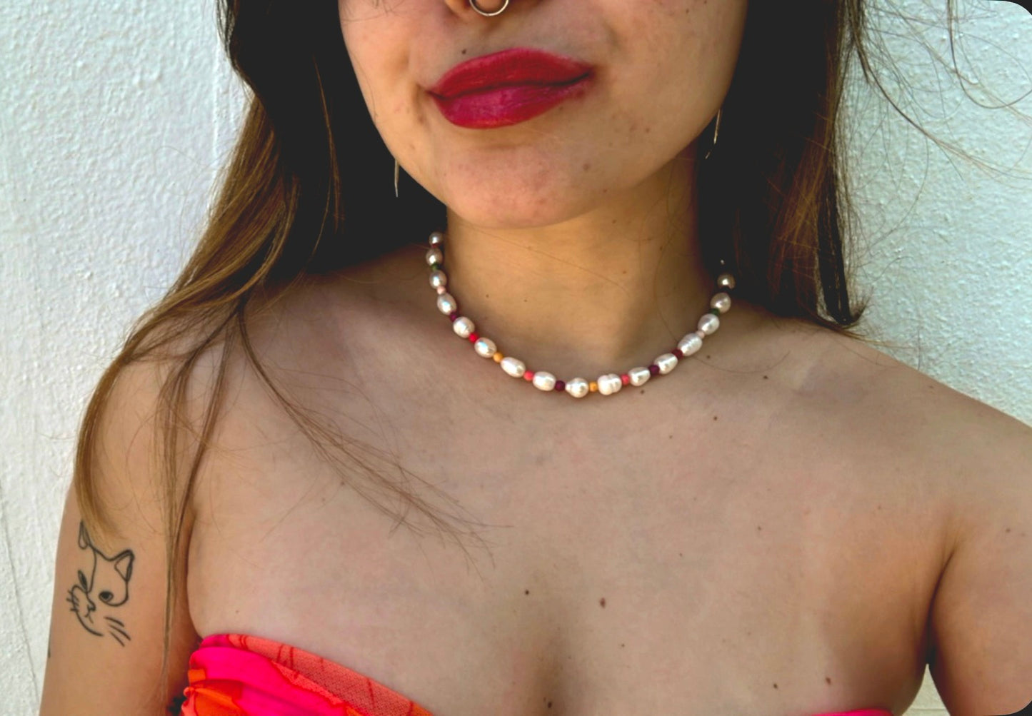 Statement Pearl Necklace with Color Accents