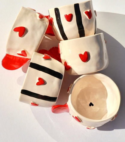 Handcrafted Ceramic Mugs with Heart Designs