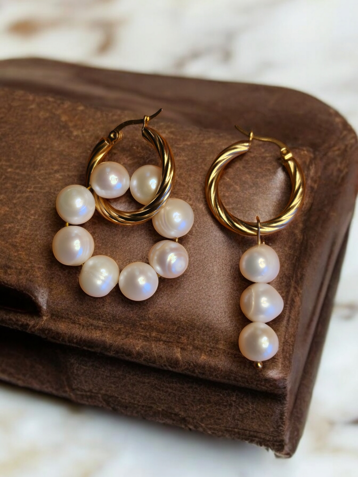 Elegant Hoop Earrings with Mix Large Pearls